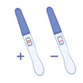 A set of positive and negative pregnancy tests.